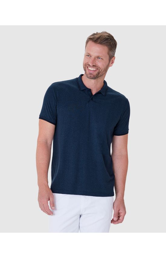 Camisa Polo Masculina Gola E Manga Retilínea Em Malha Texturizada