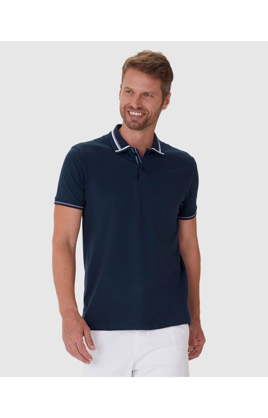Camisa Polo Masculina Detalhe Retilínea Em Piquet Stretch