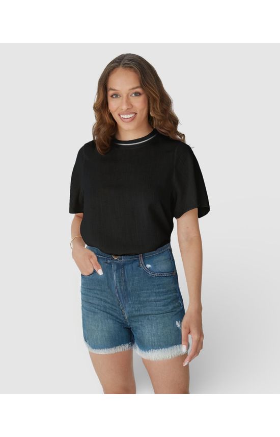Blusa Ampla Feminina Gola Retilínea Em Viscolinho Texturizado