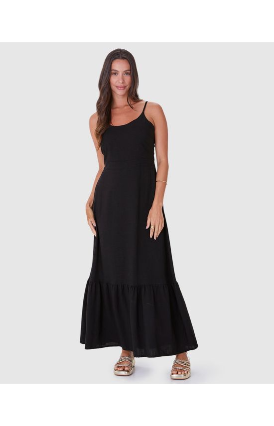 Vestido Longo Feminino Com Amarração Nas Costas Em Viscolinho