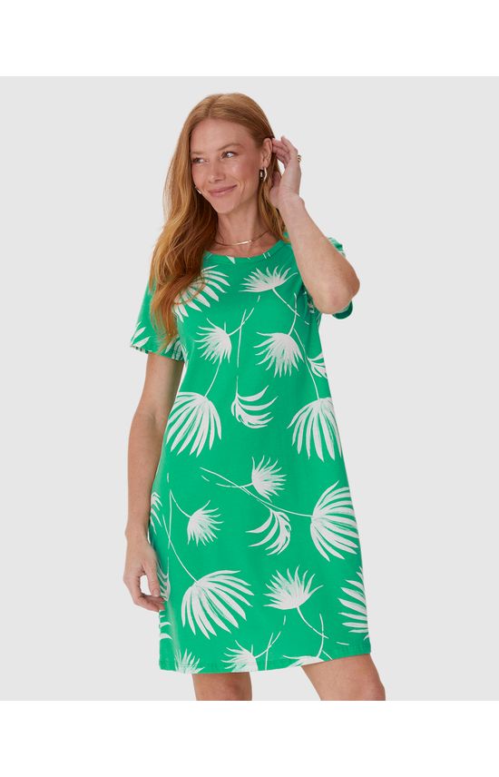 Vestido Feminino Estampado Com Decote Redondo Em Algodão