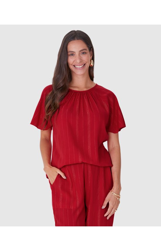 Blusa Feminina Manga Ampla Em Viscose Lurex