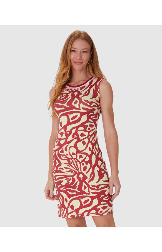 Vestido Feminino Reto Gola Retilínea Em Malha Viscose Stretch