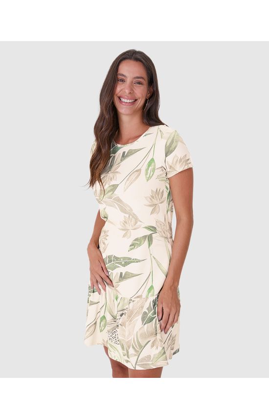 Vestido Feminino Evasê Estampado Em Malha Viscose Stretch