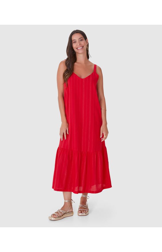 Vestido Midi Feminino Alça Regulável Em Viscose Lurex