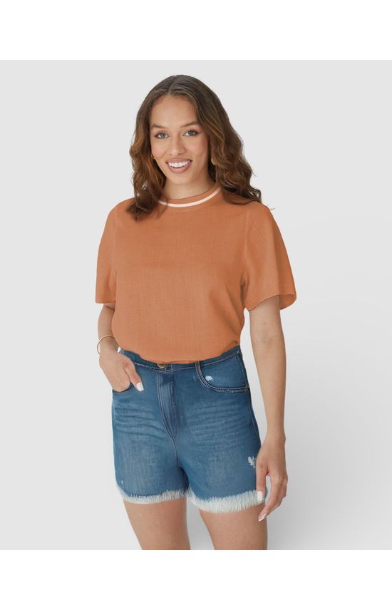 Blusa Ampla Feminina Gola Retilínea Em Viscolinho Texturizado