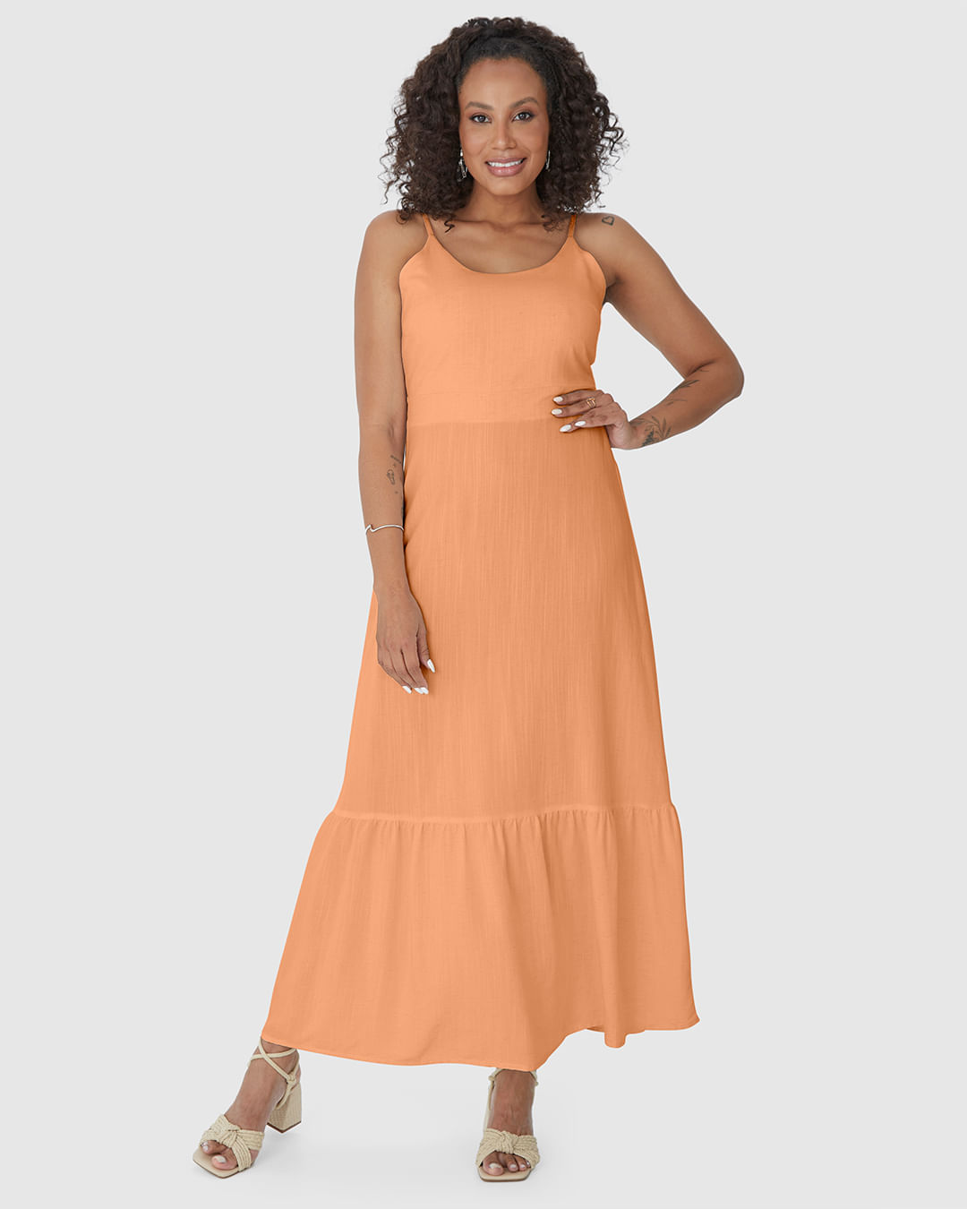 Vestido Longo Feminino Com Amarração Nas Costas Em Viscolinho