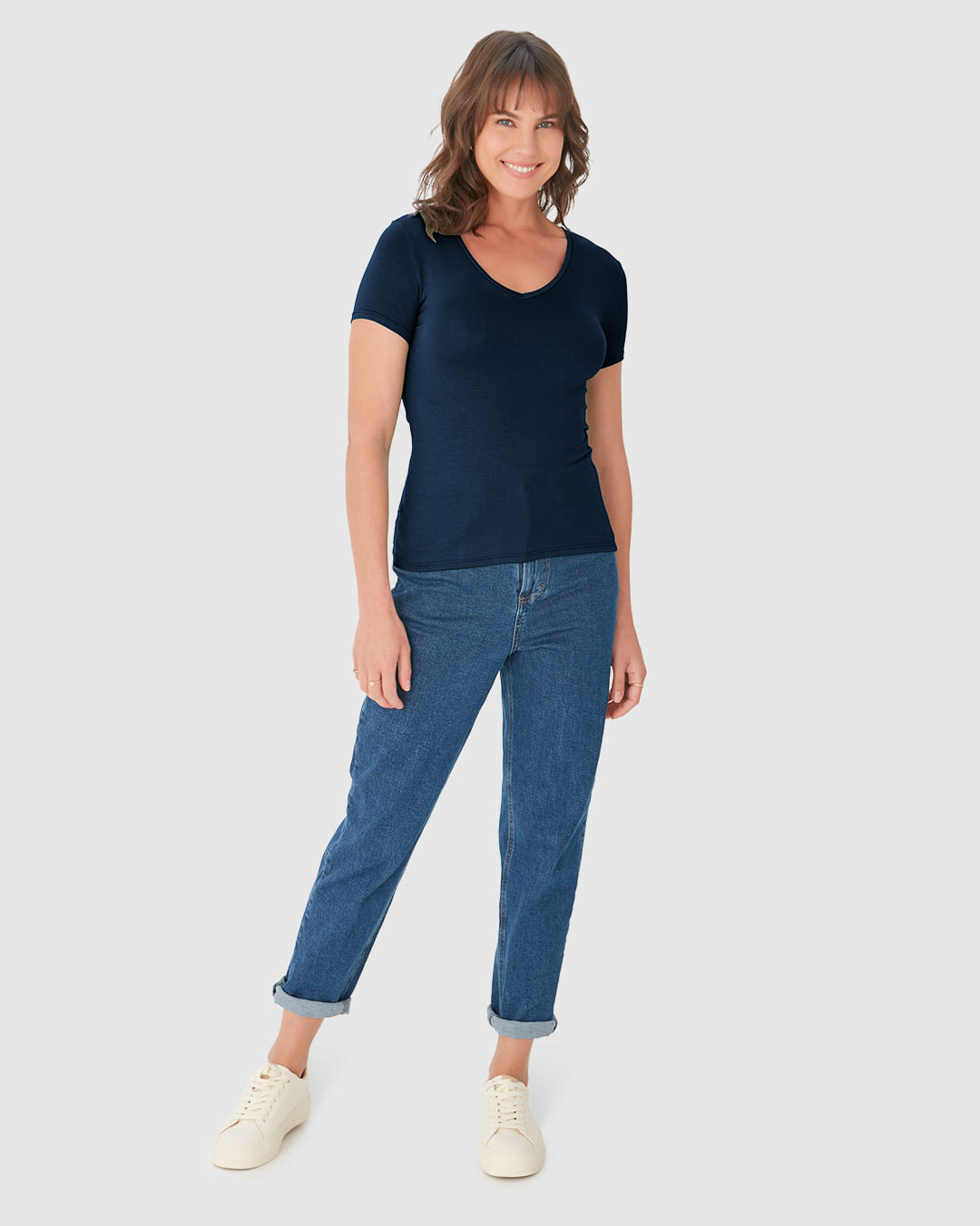 Blusa Básica Feminina Decote V Em Viscose Stretch - Imagem 12