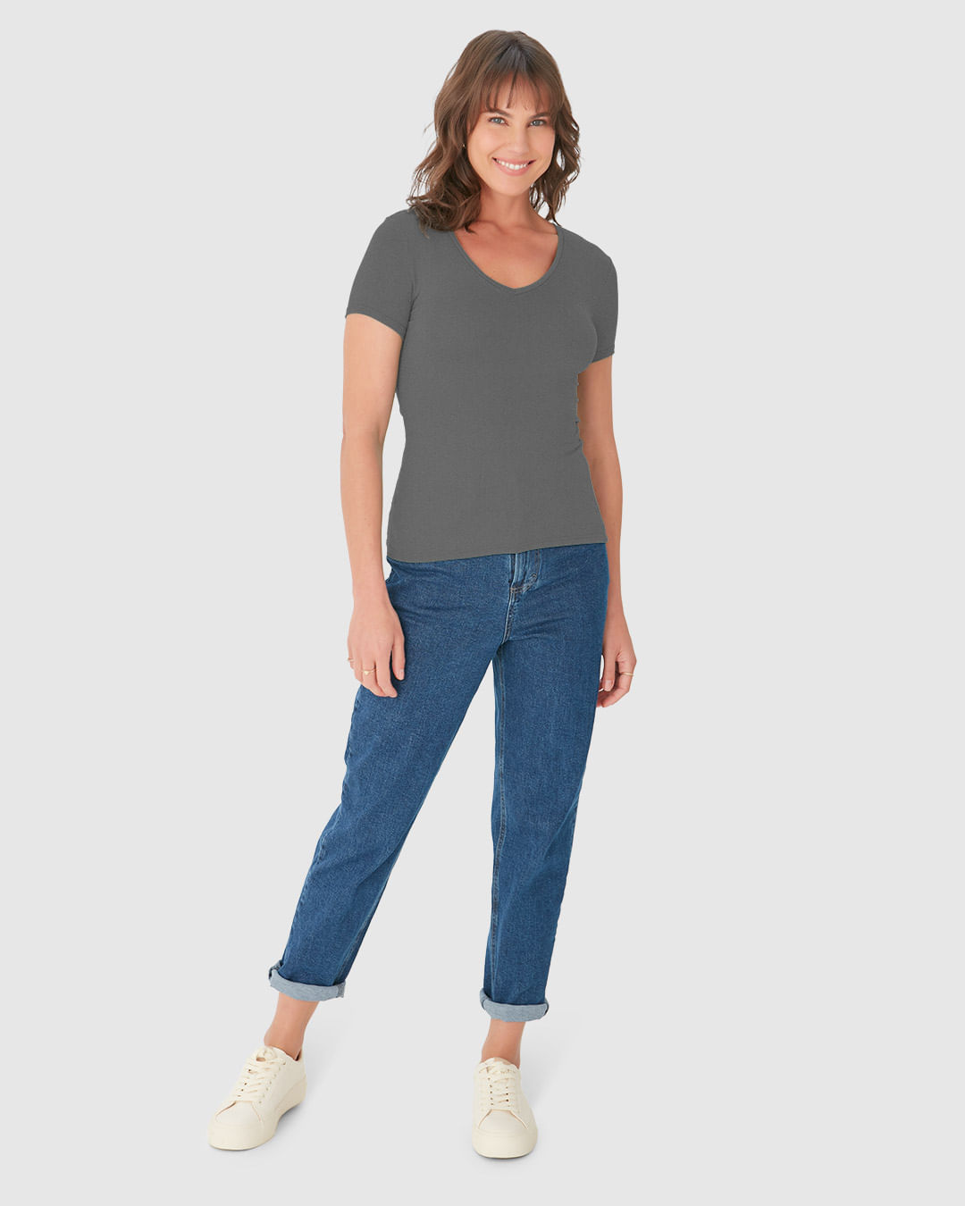 Blusa Básica Feminina Decote V Em Viscose Stretch - Imagem 2