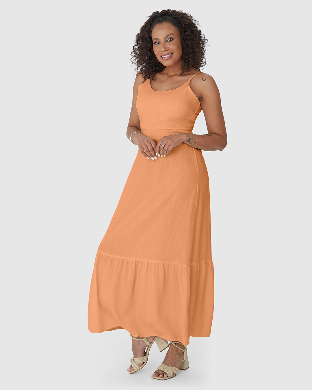 Vestido Longo Feminino Com Amarração Nas Costas Em Viscolinho - Imagem 2