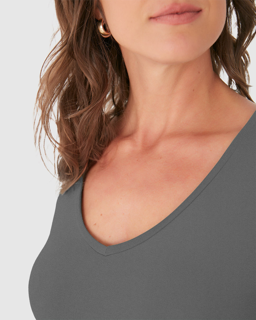Blusa Básica Feminina Decote V Em Viscose Stretch - Imagem 3