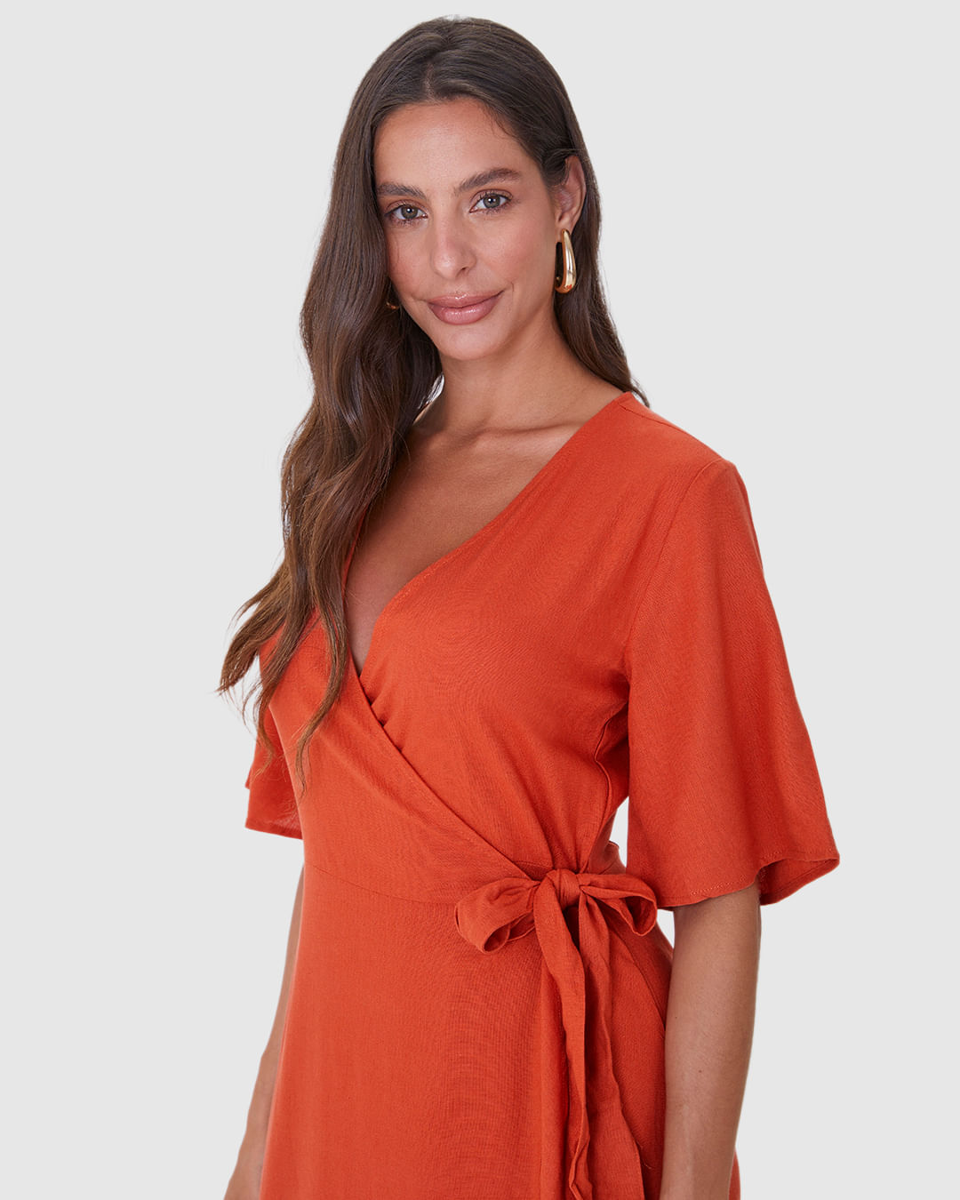 Vestido Midi Feminino Transpassado Amarração Funcional Em Viscolinho - Imagem 8