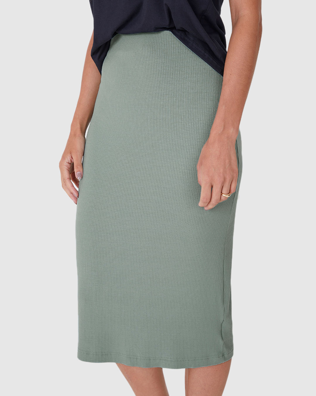 Saia Midi Feminina Em Malha Viscose Canelada - Imagem 8