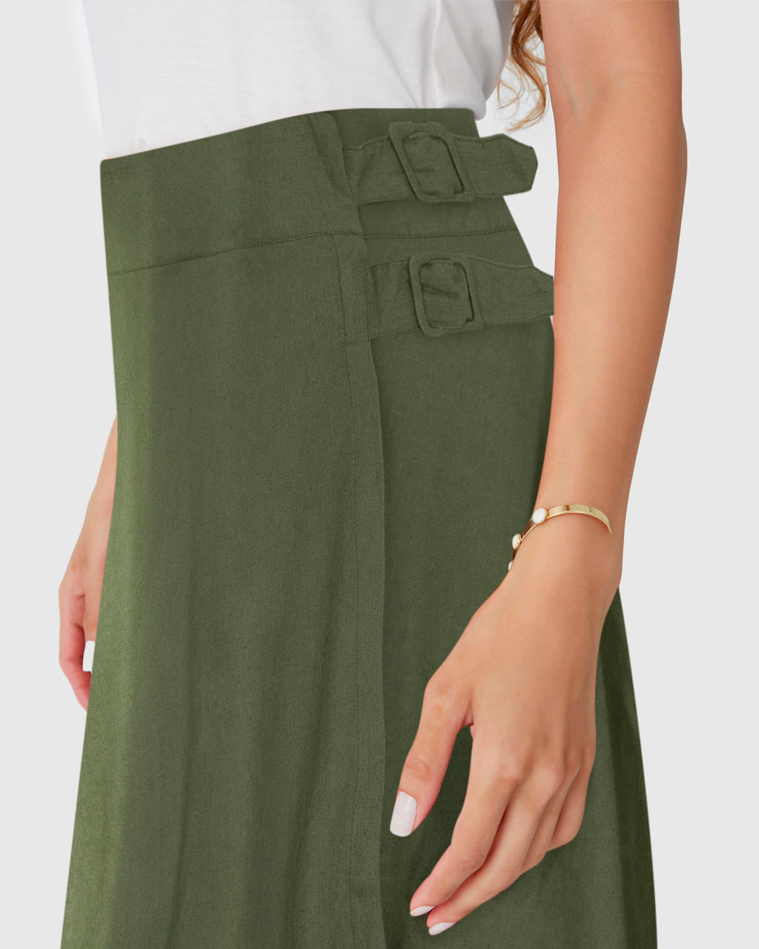 Saia Midi Feminina Fivela Lateral Em Viscolinho - Imagem 13