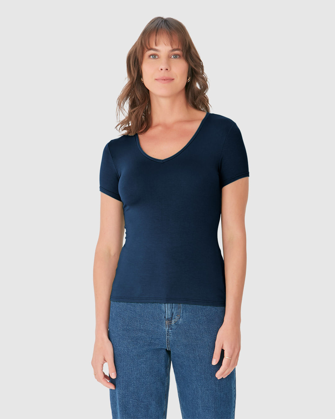 Blusa Básica Feminina Decote V Em Viscose Stretch - Imagem 29
