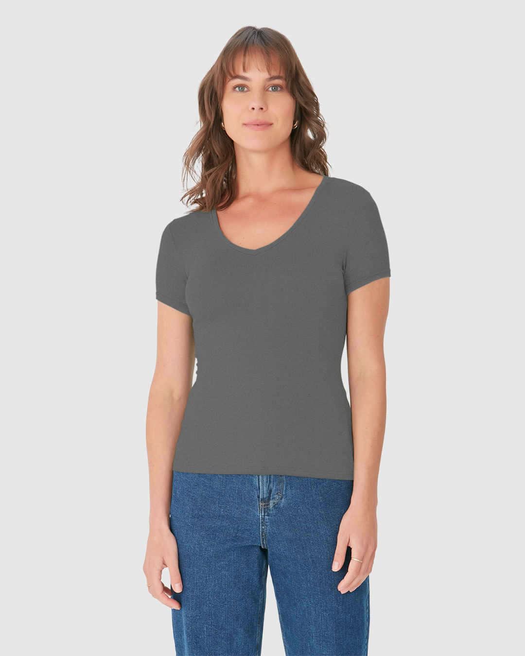 Blusa Básica Feminina Decote V Em Viscose Stretch - Imagem 9
