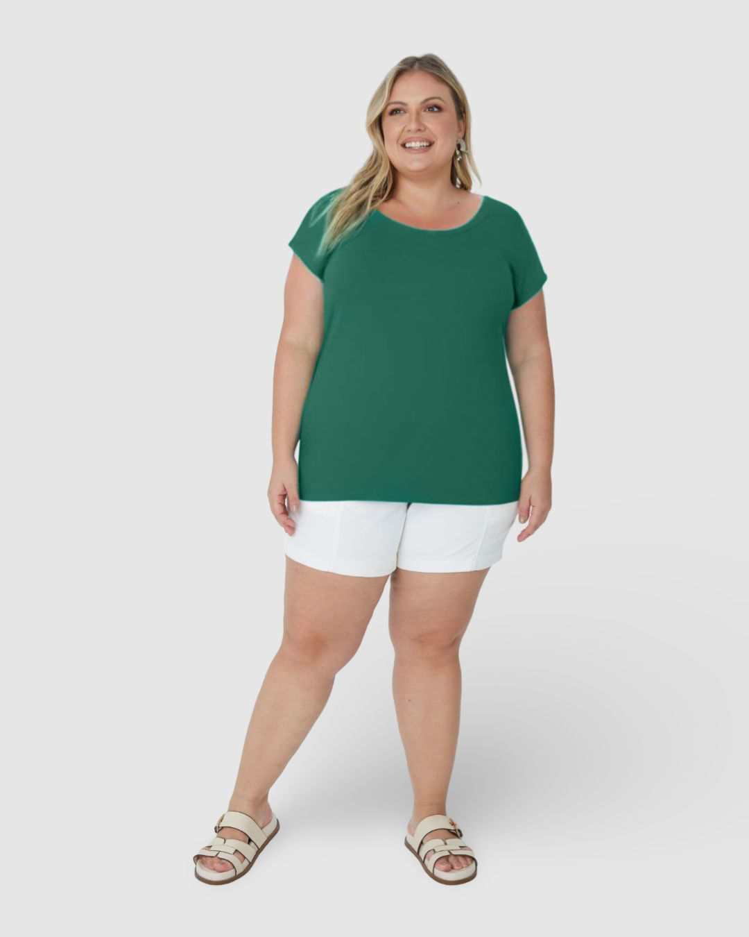 Blusa Básica Feminina Plus Size Decote Redondo Em Algodão - Imagem 14