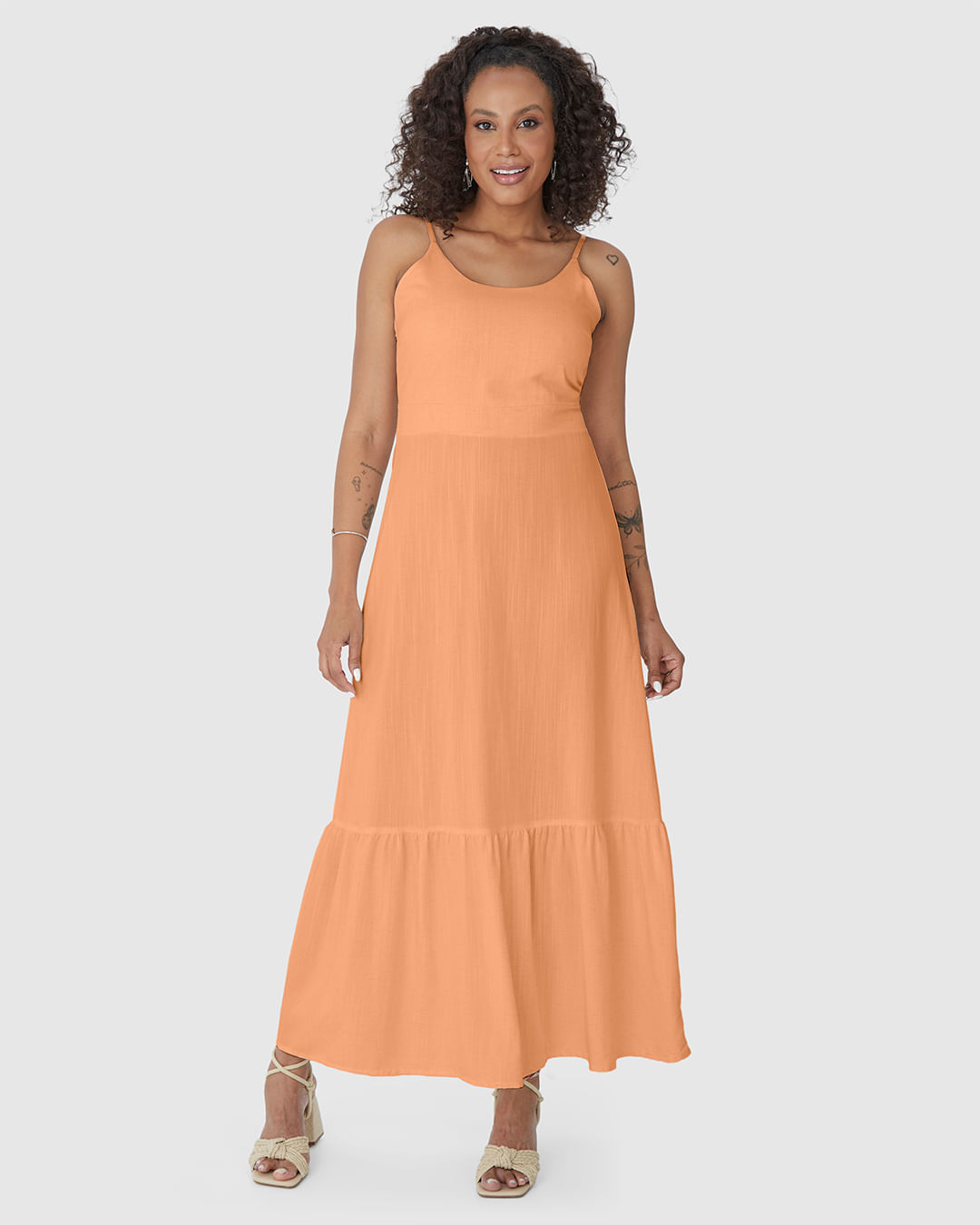 Vestido Longo Feminino Com Amarração Nas Costas Em Viscolinho - Imagem 4