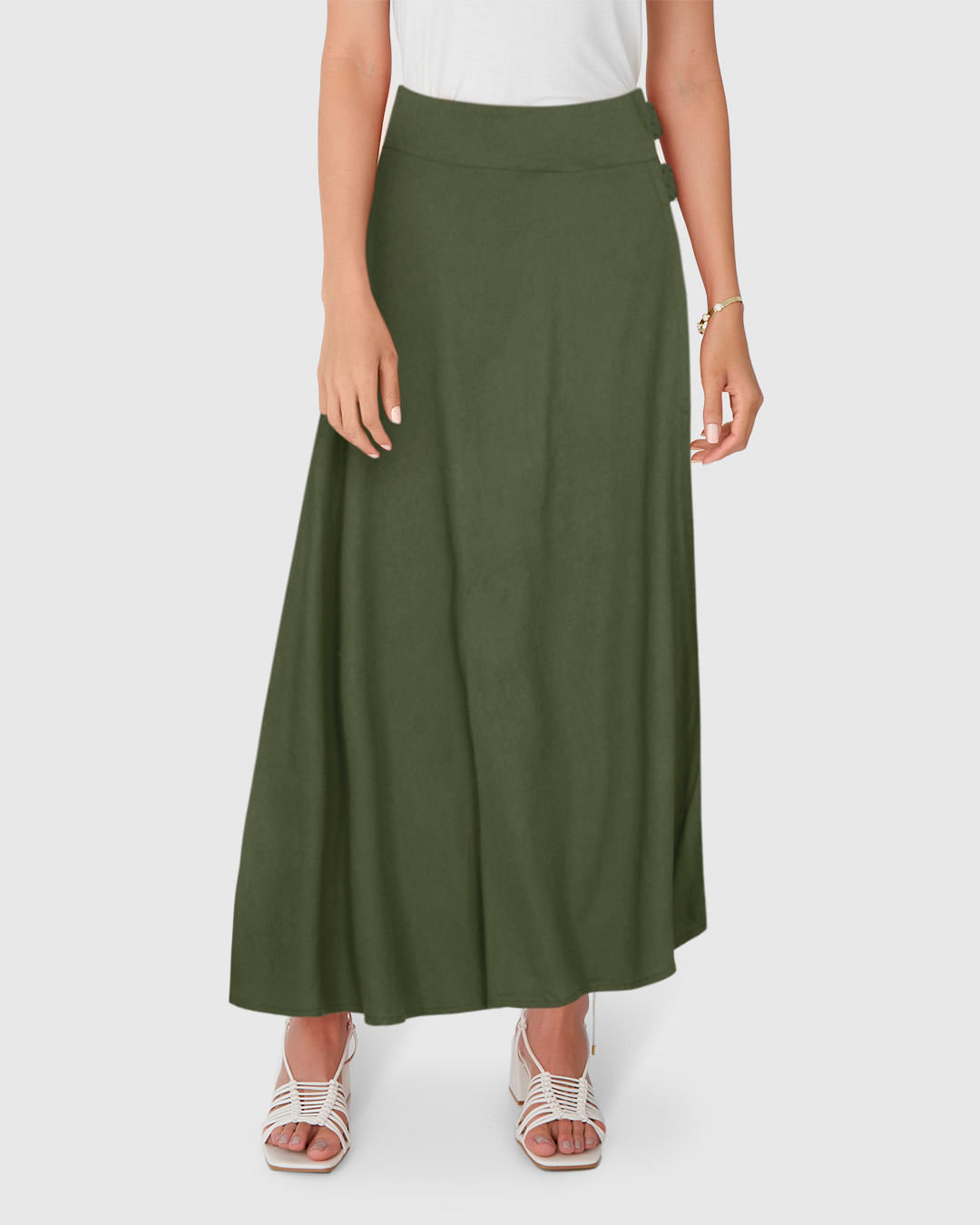 Saia Midi Feminina Fivela Lateral Em Viscolinho - Imagem 14