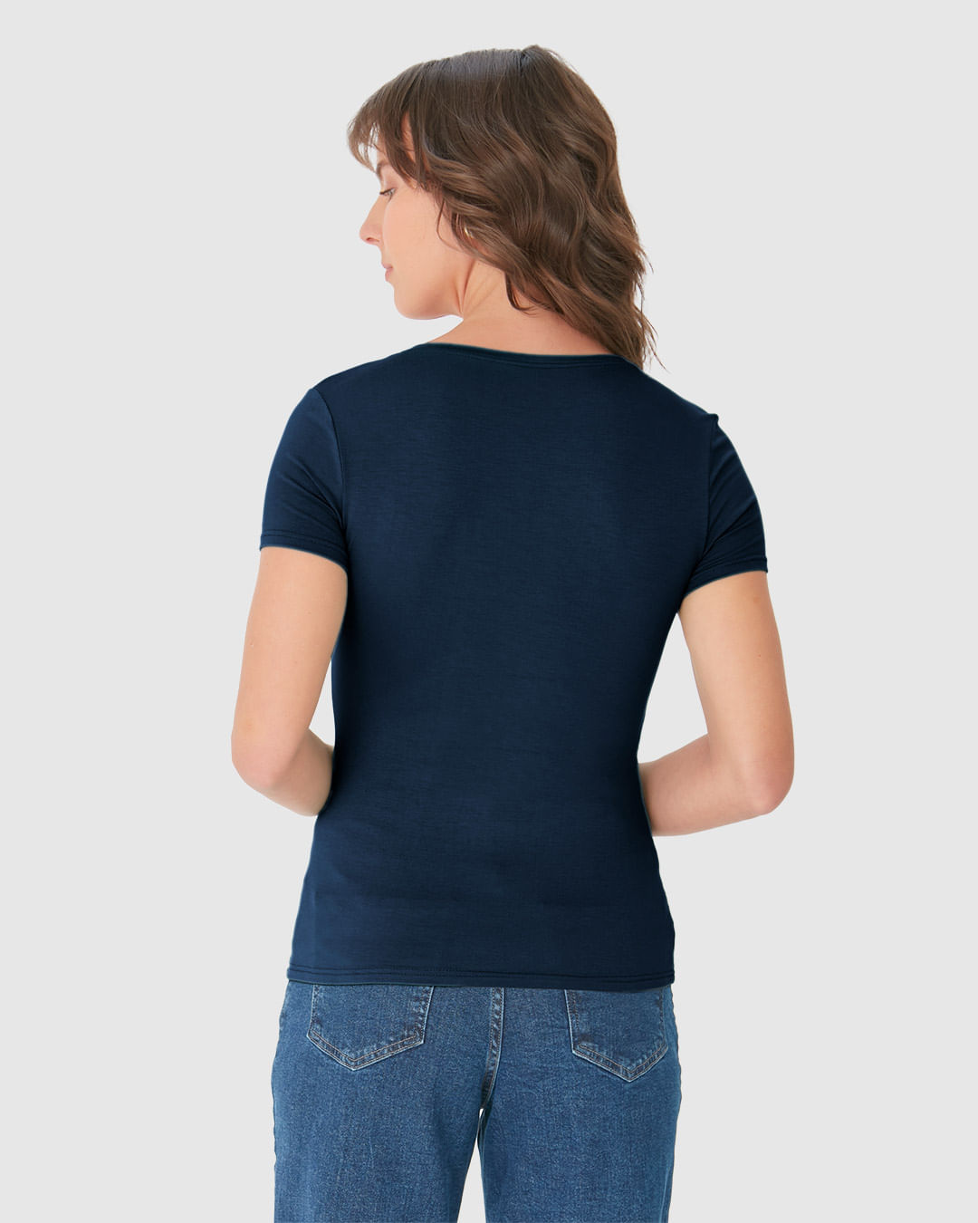 Blusa Básica Feminina Decote V Em Viscose Stretch - Imagem 10