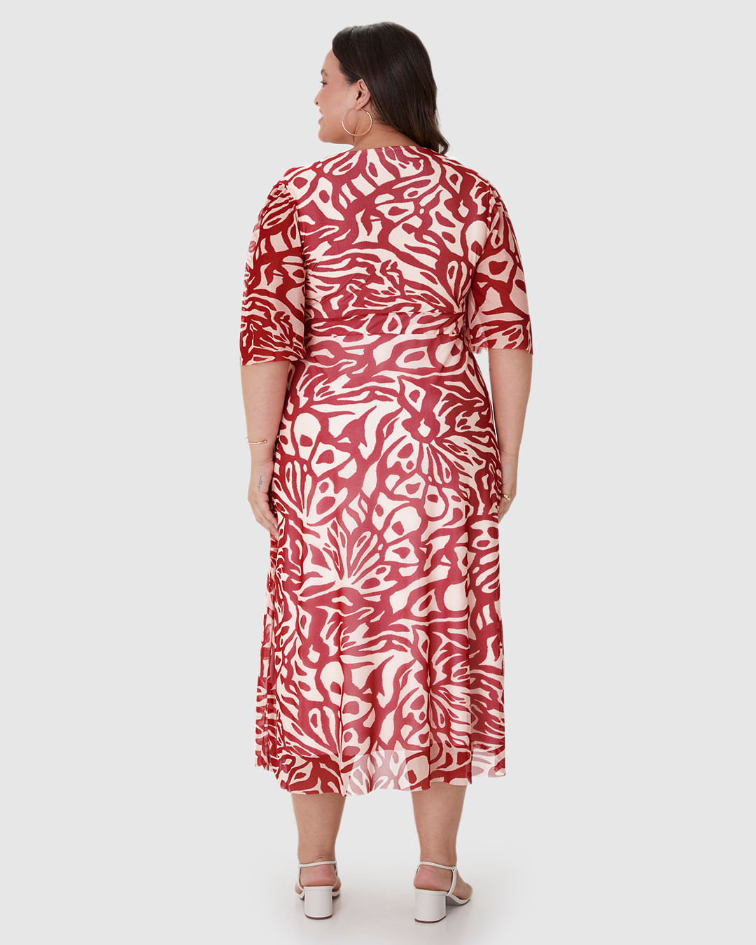 Vestido Longo Feminino Plus Size Estampado Decote V Em Tule Stretch - Imagem 10