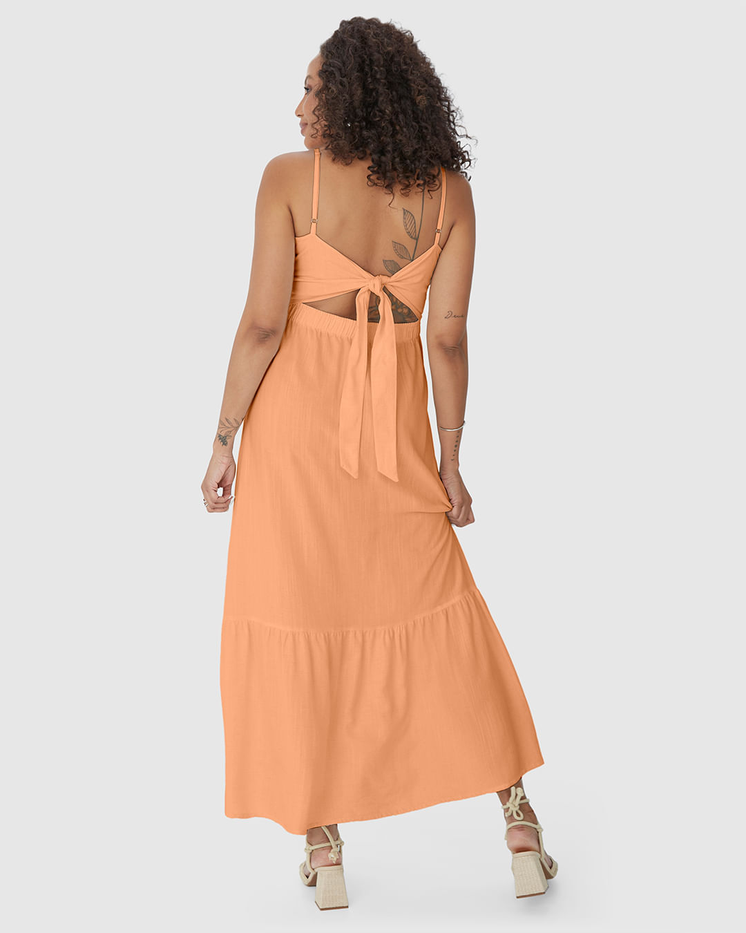 Vestido Longo Feminino Com Amarração Nas Costas Em Viscolinho - Imagem 15