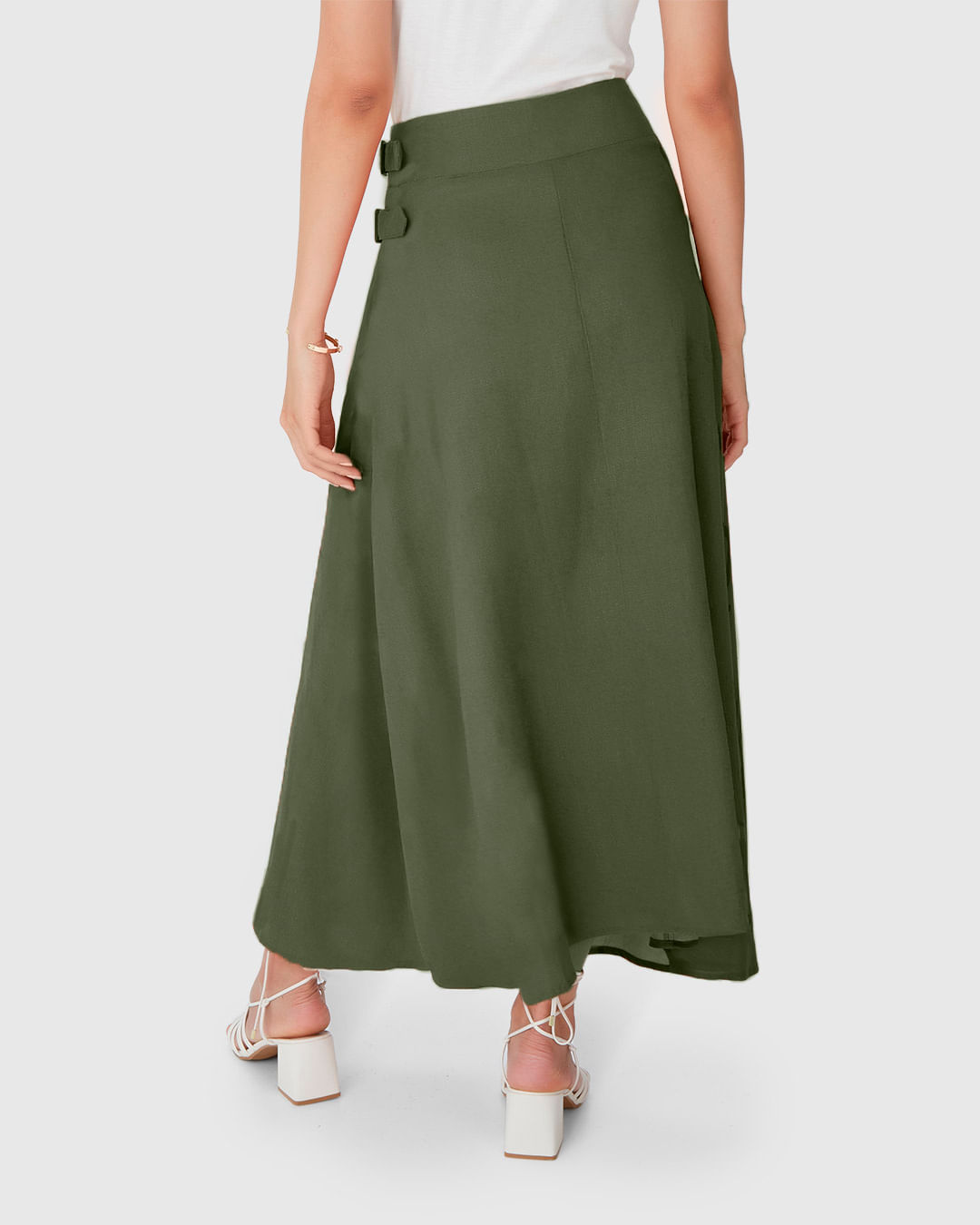 Saia Midi Feminina Fivela Lateral Em Viscolinho - Imagem 5