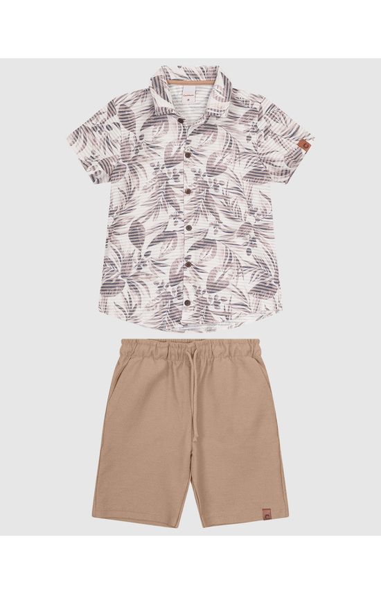 Conjunto Menino Camisa Folhagem Em Moletinho Linho - Carinhoso