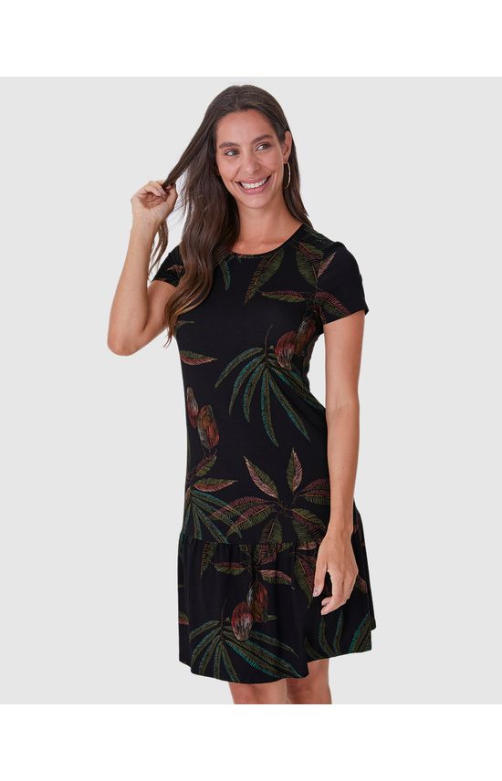Vestido Feminino Evasê Estampado Em Malha Viscose Stretch