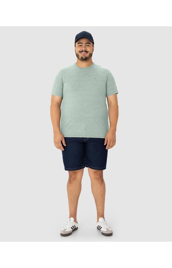 Camiseta Básica Masculina Plus Size Decote Redondo Em Malha Rajada