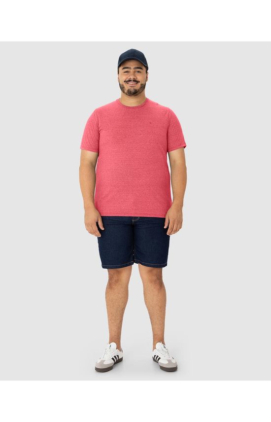 Camiseta Básica Masculina Plus Size Decote Redondo Em Malha Rajada