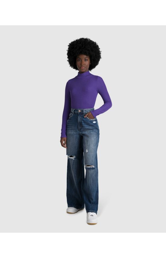 Body Feminino Gola Alta Em Malha Canelada - ENFIM