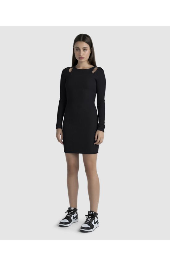 Vestido Justo Feminino Abertura Ombro Em Malha Canelada - ENFIM