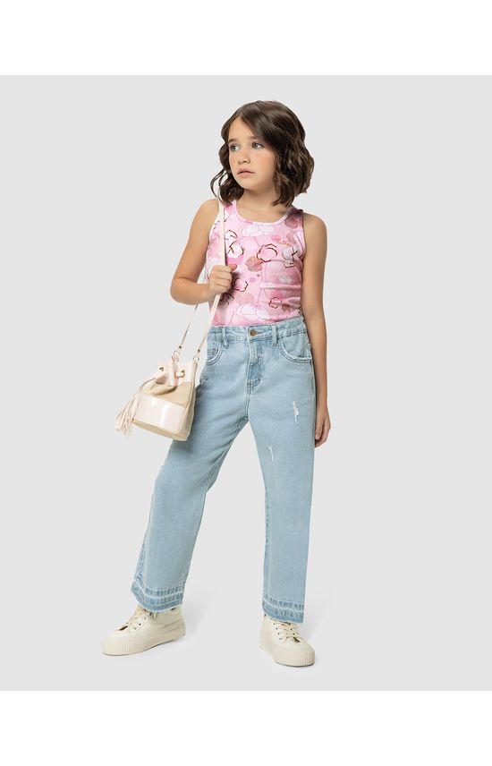 Blusa Menina Flores Alça Média Em Cotton Light Carinhoso