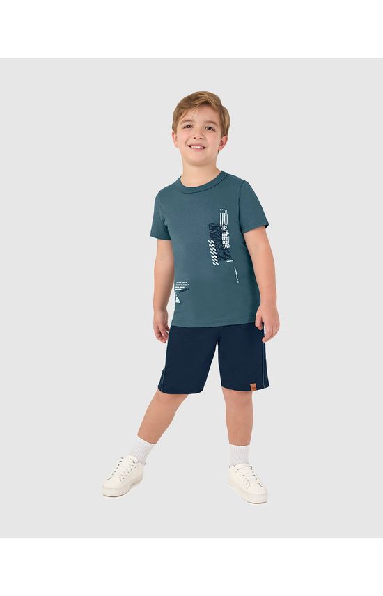 Conjunto Infantil Menino Camiseta Estampa Lettering Em Algodão Malwee Kids