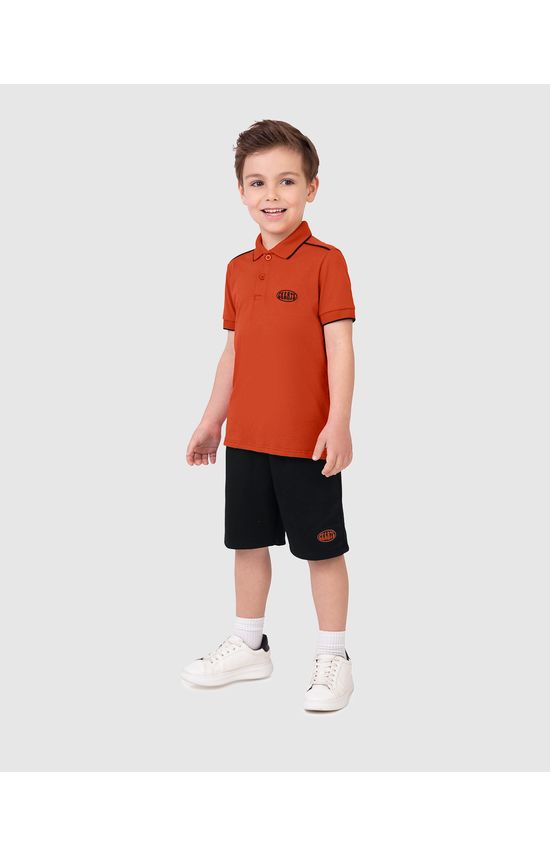 Conjunto Infantil Menino Camisa Polo + Bermuda Em Moletom Malwee Kids