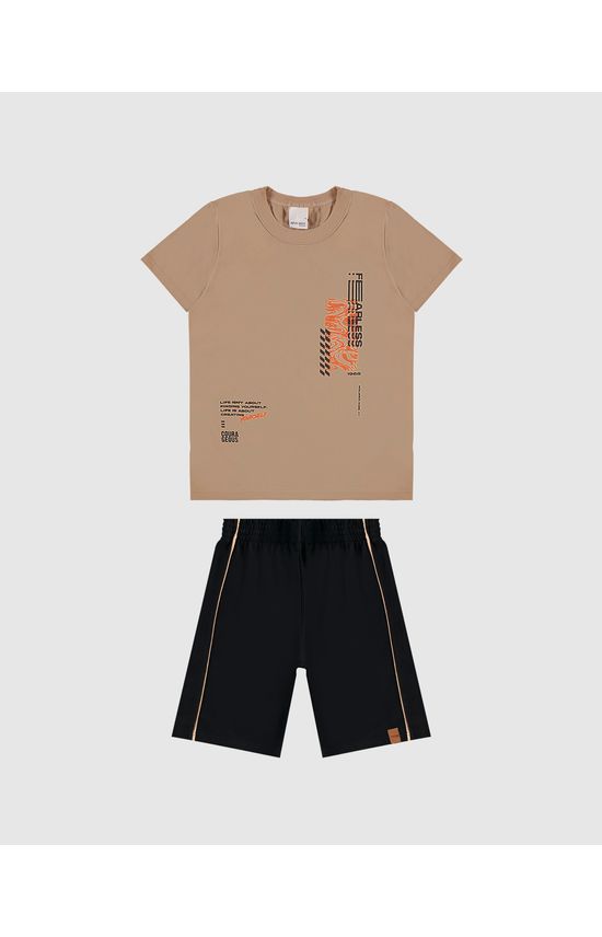 Conjunto Infantil Menino Camiseta Estampa Lettering Em Algodão Malwee Kids