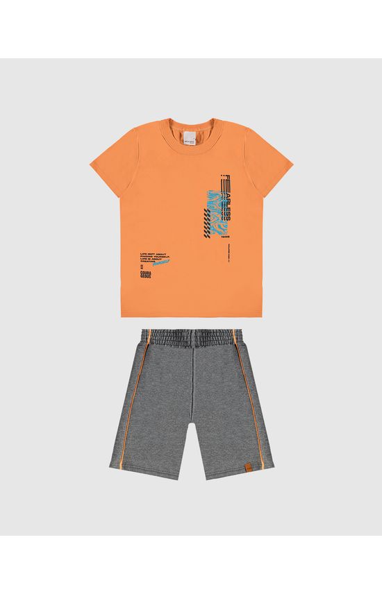 Conjunto Infantil Menino Camiseta Estampa Lettering Em Algodão Malwee Kids