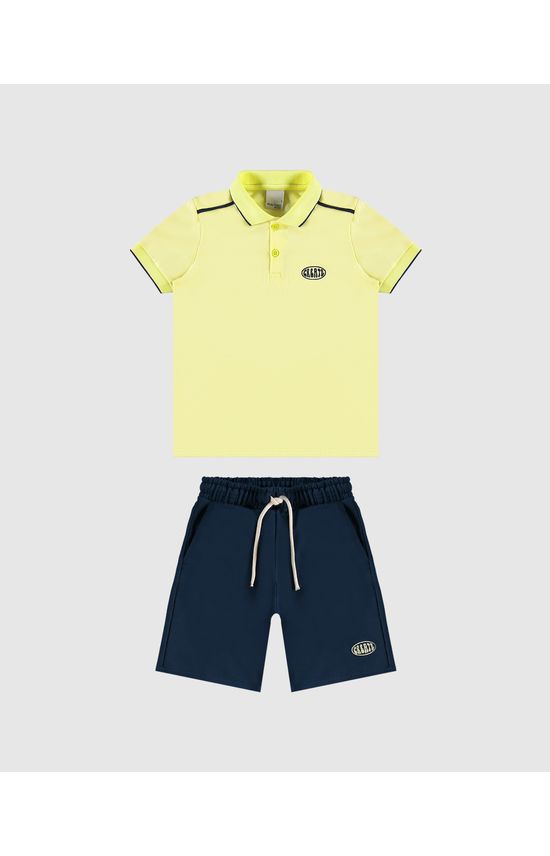 Conjunto Infantil Menino Camisa Polo + Bermuda Em Moletom Malwee Kids