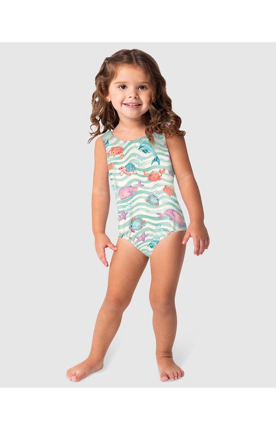Maiô Infantil Menina Transpassado Em Malha UV50+ Malwee Kids