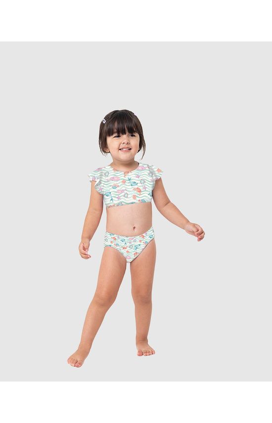 Conjunto Infantil Menina Blusa Manga Godê + Calcinha Malha UV50+ Malwee Kids