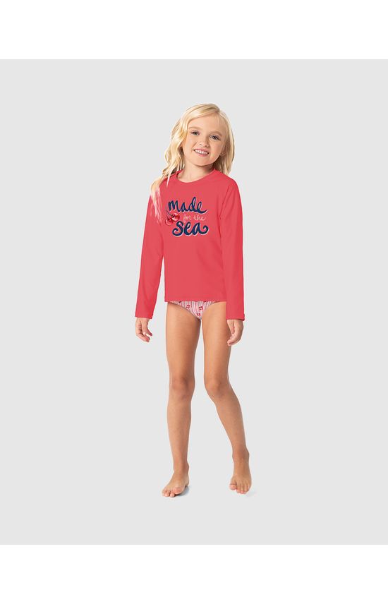 Conjunto Infantil Menina Camiseta Praia + Biquíni Malha UV50+ Malwee Kids
