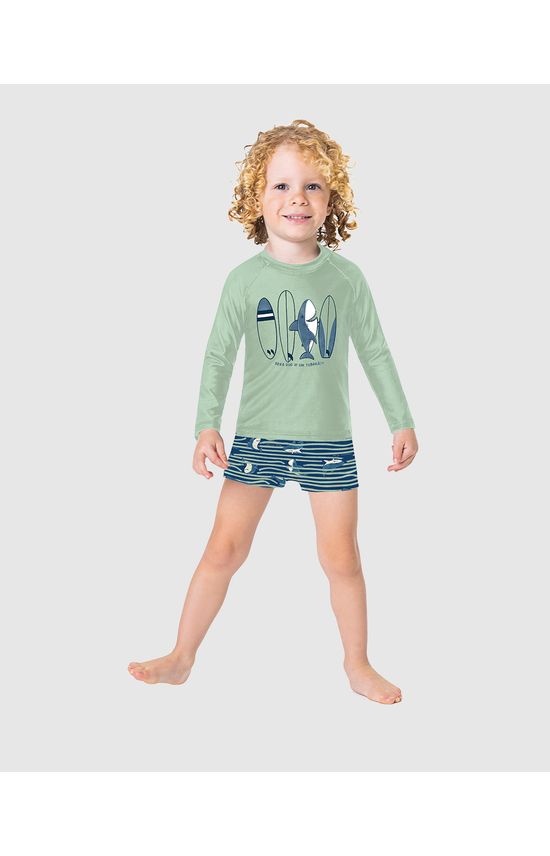 Conjunto Infantil Menino Camiseta Estampada + Sunga Malha UV50+ Malwee Kids
