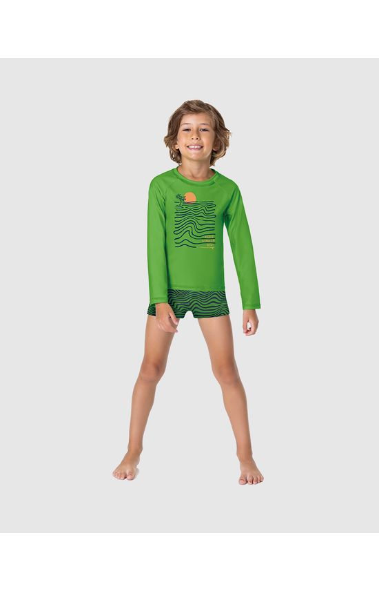 Conjunto Infantil Menino Camiseta Praia + Sunga Malha UV50+ Malwee Kids