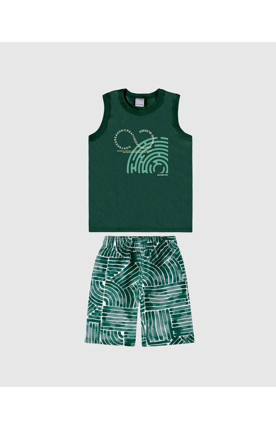 Conjunto Infantil Menino Bermuda Estampada Em Moletinho Malwee Kids