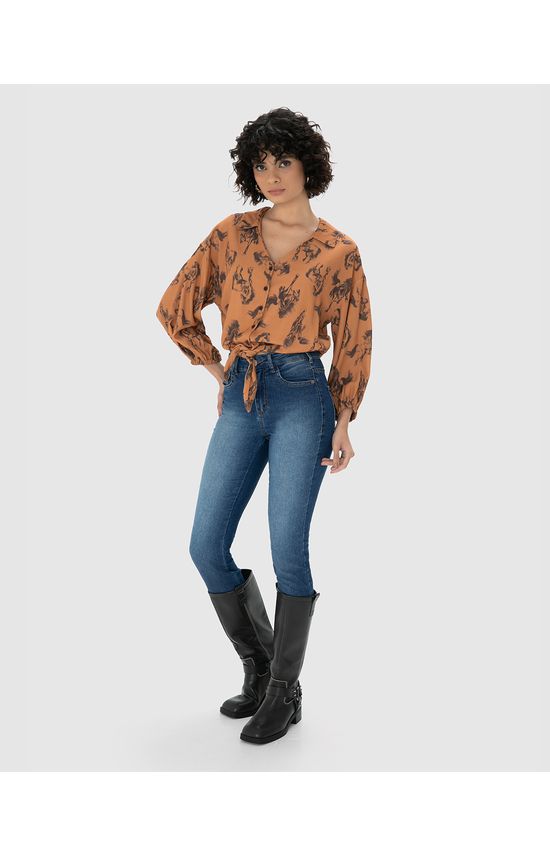 Camisa Feminina Estampada Amarração Frontal Em Viscose - ENFIM