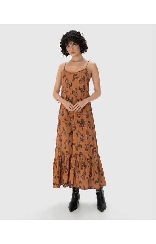 Vestido Midi Feminino Amplo Estampado Alça Regulável Em Viscose - ENFIM