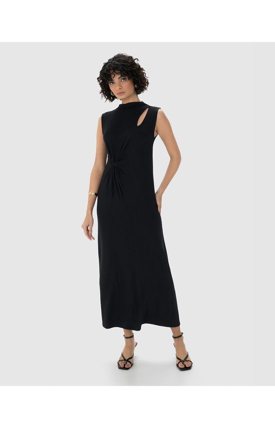 Vestido Midi Feminino Torção Frontal Em Viscose Stretch - ENFIM