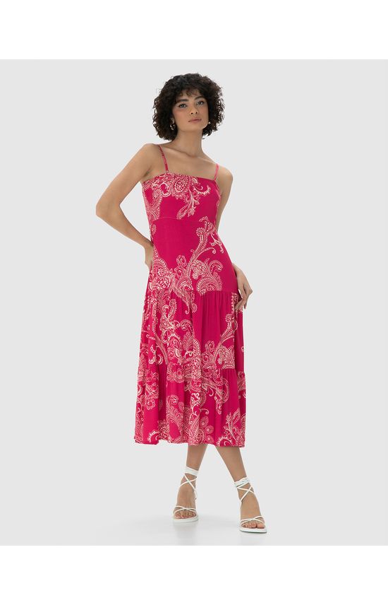 Vestido Midi Feminino Estampa Paisley Alça Removível Em Viscose - ENFIM