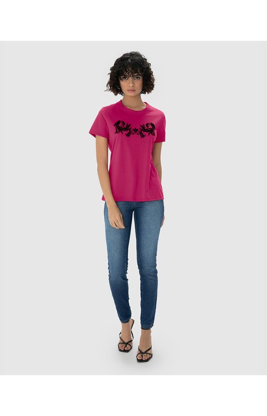 T-Shirt Feminina Slim Estampa Aveludada Em Algodão - ENFIM